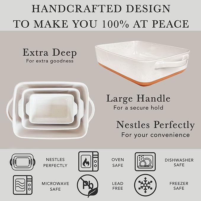 Mora 7x11in &amp Loaf Baking Dishes - Porcelain Casserole &amp Bakeware Oven-to-Table Freezer Safe - Set of 2 White