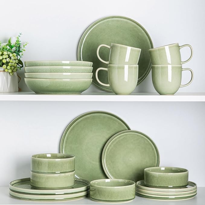 AmorArc Ceramic Dinnerware Sets Handmade Reactive Glaze Stoneware Plates and Bowls SetsHighly Chip and Crack Resistant | Dishwasher &amp Microwave Safe Dishes Set Service for 8 (24pc)
