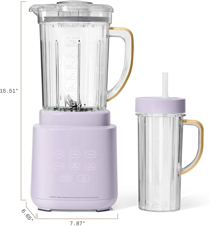 High Power Countertop Blender System with Multiple Speeds Ice Crushing Smoothie and Chopping Functions 50 oz Jar and 20 oz Single Serve Cup (Lavender)