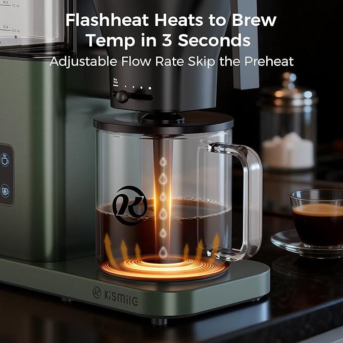 Kismile 8 Cup Drip Coffee Maker Machine Pour Over Coffee Brew with 3s Instant Heat 197-205℉ Removable Water Tank Adjustable Flow Control Deep Cold Brew &amp Keep Warm 40 Min Easy to Clean (Junip