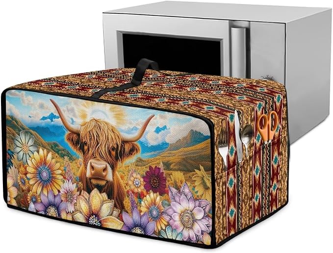 Doojoayie Highland Cow Toaster Cover 8 Slice Kitchen Appliance Covers 22.5x18.5x 13 Small Appliance Dust Protector with Top Handle Easy to Storange