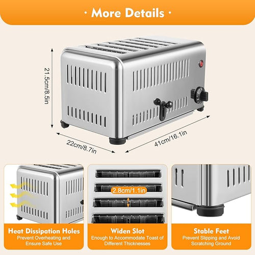 110V 1680W Stainless Steel Toaster Commercial Toaster With 2 Modes Countertop 6 Slice Toaster For Restaurant And Home Kitchen Bakery Using