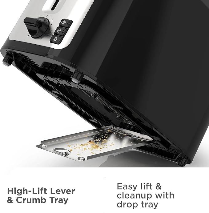 2-Slots Bread Toaster with Extra Wide Slots Multiple Toast Settings Removable Crumb Tray Black and Stainless Steel Finish