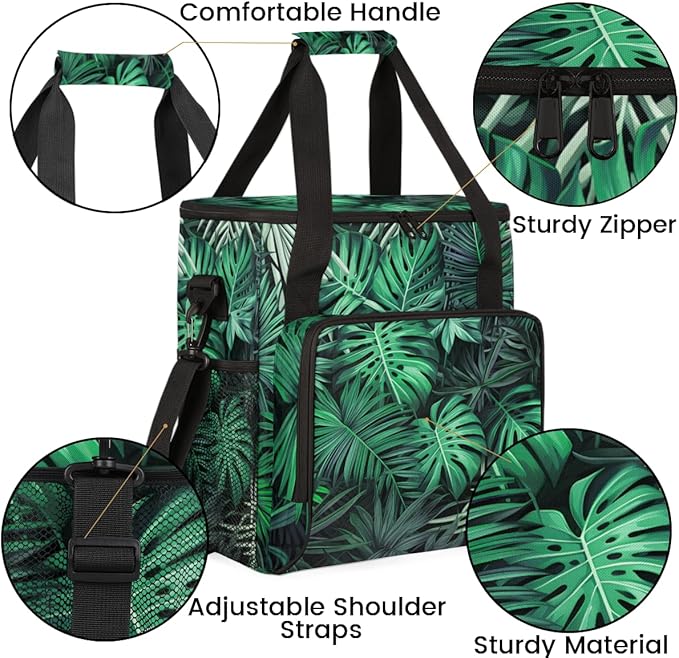 Tropical Foliage Coffee Maker Carrying Bag Portable Travel Storage Tote Bag Compatible with K-Mini or K-Mini Plus Single Serve Coffee Brewer Carrying Case with Multiple Pockets &amp Shoulder Strap