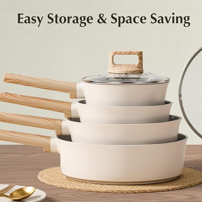 KOCH SYSTEME CS Nonstick Ceramic Cookware Set Nonstick Pots and Pans Set with Stay-Cool Handles Non-toxic Ceramic Kitchen Cooking Set Induction Compatible Dishwasher Safe PFAS and PFOA Free