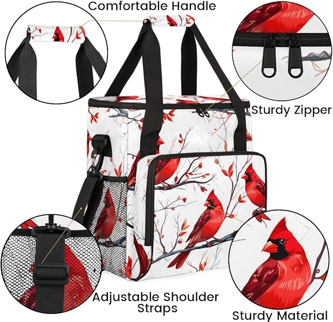 Cardinal Bird Coffee Maker Carrying Bag Winter Xmas Travel Storage Bag Compatible with K-Mini or K-Mini Plus Single Serve Coffee Brewer Carrying Case with Multiple Pockets &amp Shoulder Strap