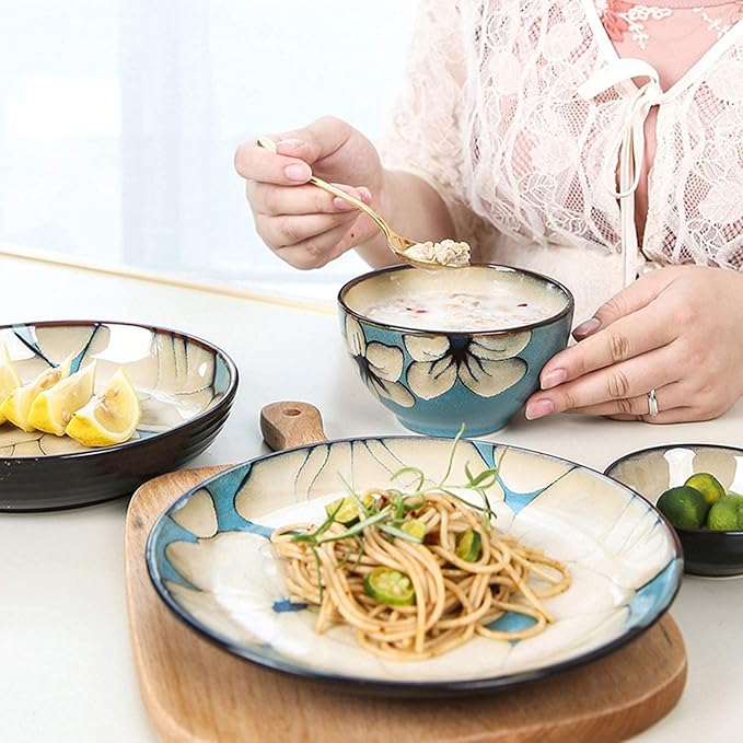 Dinnerware Sets - Luxury Gift Dishes Service SetHand-Painted Dinnerware Set Rice Bowl Soup Bowl Dinner Plate Fish Plate Combination Ceramic Household Service for 2 (One Color 6 Piece)