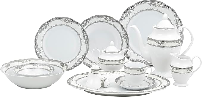 Lorenzo Import Victoria 57-Piece Wavy Porcelain Dinnerware Set