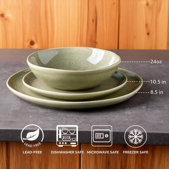 AmorArc Ceramic Dinnerware SetsHandmade Reactive Glaze Stoneware Plates and Bowls SetsHighly Scratch Resistant | Dishwasher &amp Microwave Safe Dishes SetService for 8 (24pc)