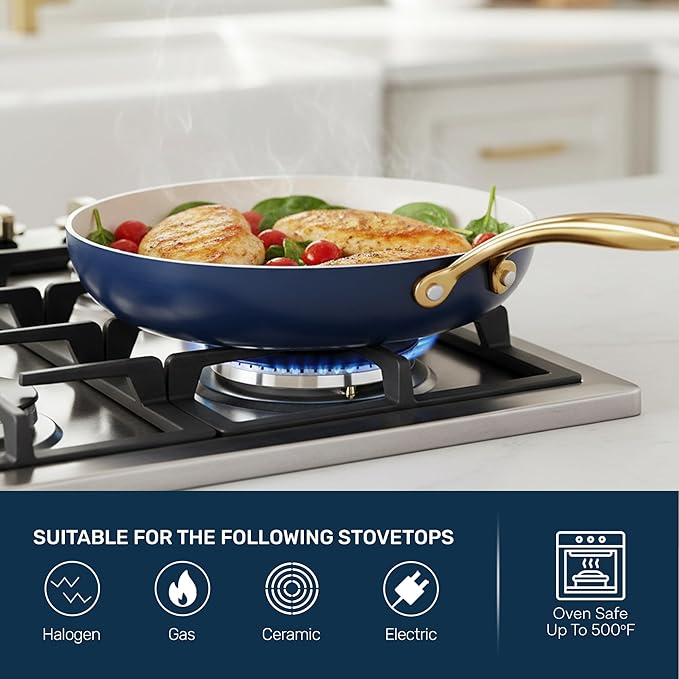 Gotham Steel 15 Pc Ceramic Pots and Pans Set Non Stick Kitchen Cookware Sets Pot and Pan Set Ceramic Cookware Set Non Toxic Cookware Set Non Stick Pots and Pan Set Dishwasher Safe - Navy