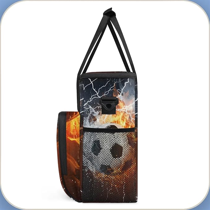 Soccer Ball Fire And Water Travel Coffee Maker Carrying Bag Large Organizer Storage Tote Bag Insulated Reusable Cooler Grocery Bags