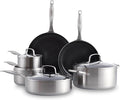 GreenPan TriClad Tri-Ply Stainless Steel Healthy Ceramic Nonstick 10 Piece Cookware Pots and Pans Set Frypan Saucepan Saute Pan CasseroleLids Induction Suitable PFAS-Free Dishwasher and Oven Safe