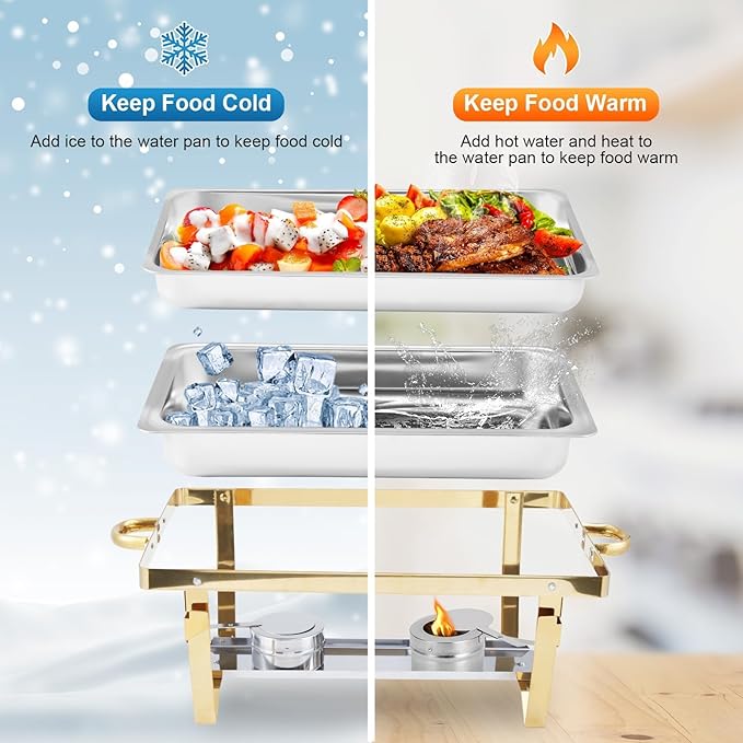 Superior Stainless Steel Chafing Dish Buffet Set – 2 Sets of 2-Piece Silver &amp Gold Food Warmers for Large Parties and Banquets – Durable Kitchen Cookware for Catering – Includes Specs: 2*2