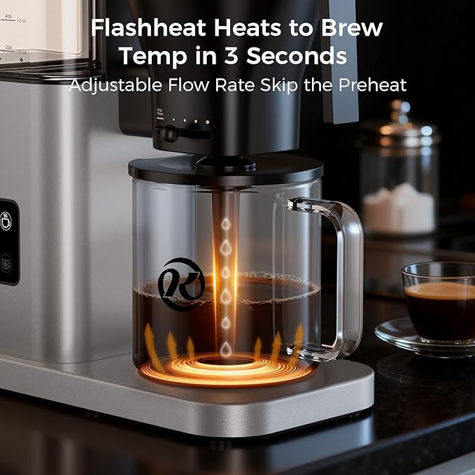 Kismile 8 Cup Drip Coffee Maker Machine Pour Over Coffee Brew with 3s Instant Heat 197-205℉ Removable Water Tank Adjustable Flow Control Deep Cold Brew &amp Keep Warm 40 Min Easy to Clean (silve