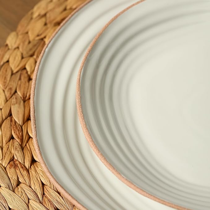 Stone Lain Nami 24-Piece Dinnerware - Stoneware Plates and Bowls Set Microwave and Dishwasher Safe Dish for 8 White