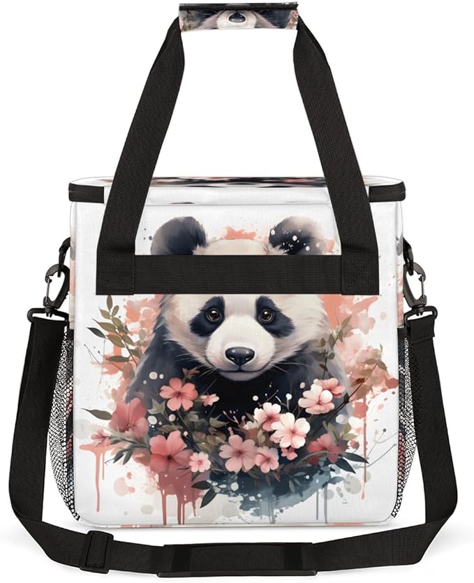 Panda Coffee Maker Carrying Bag Pink Garland Portable Travel Storage Tote Bag Compatible with K-Mini or K-Mini Plus Single Serve Coffee Brewer Carrying Case with Multiple Pockets &amp Shoulder Stra