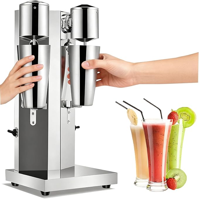 tonchean Commercial Double Head Milkshake Maker Stainless Steel Milk Shake with 2 Speeds Blender Electric Milkshake Maker Machine with 28 oz Stainless Steel Cup 110V 180W Silver