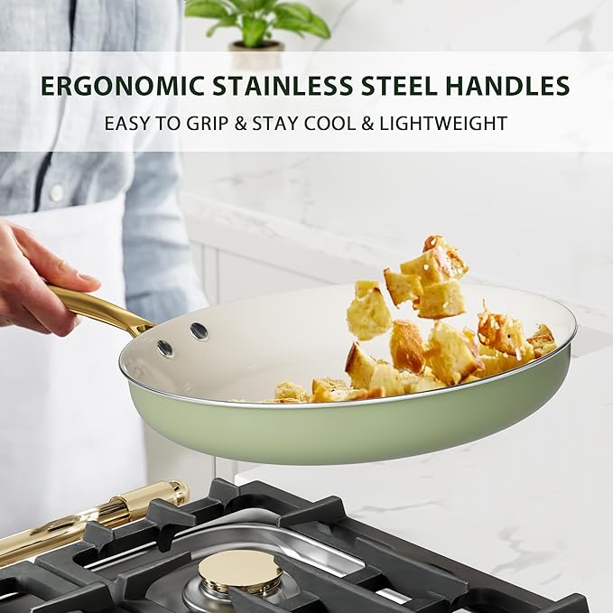 Pots and Pans Set Non Stick - VONIKI Ceramic Cookware Set with Cooking Utensils Set Non Toxic Kitchen Cookware Sets Dutch Oven Pot with Lid Saucepan Set Sauté Pan Frying Pan Set for Cooking Gifts