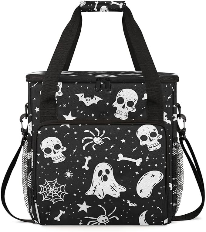 Ghosts Spiders Pumpkins Coffee Maker Carrying Bag Travel Storage Bag Compatible with K-Mini or K-Mini Plus Single Serve Coffee Brewer Carrying Case with Multiple Pockets &amp Shoulder Strap