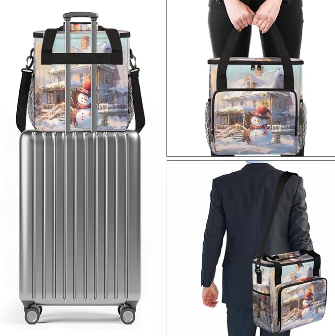 Xmas Snowman Coffee Maker Carrying Bag Retro Snowman Travel Storage Bag Compatible with K-Mini or K-Mini Plus Single Serve Coffee Brewer Carrying Case with Multiple Pockets &amp Shoulder Strap