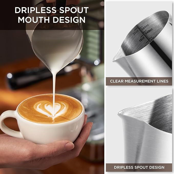 Neretva Espresso Machine 1450W Stainless Steel Coffee and Espresso Maker Combo with Milk Frother 15Bar &amp Milk Frothing Pitcher 20 oz Milk Hand Held Frother Steamer Pitcher Jug Cup