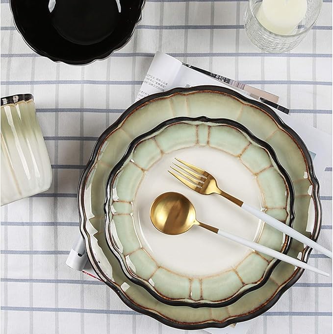 Dinner Plates Dinnerware Set Durable Ceramic Dinner Plate Sets Plates Plates Bowls 4-Piece Lotus Dinnerware Dishes Set for Cereal Steak Salad Appetizer Dessert S
