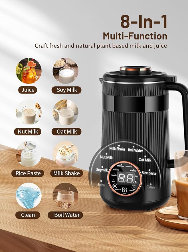 Nut Milk Maker Machine 35oz Homemade Soy Almond Oat Coconut Plant Based and Non Dairy Beverages 8 in 1 Automatic Soybean Machine With 12H Delay Start/Keep Warm/Boil Water