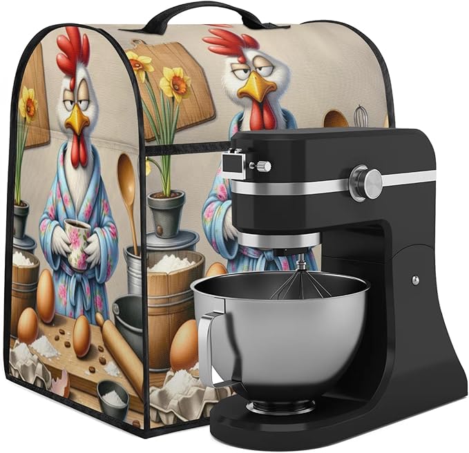 Kitchen Aid Mixer Cover Flower Rooster Funny Stand Mixer Cover Compatible with 6-8 Quarts Stand Mixers Dust Covers with Zipper Pocket Foldable Washable Kitchen Aid Organizer Bag