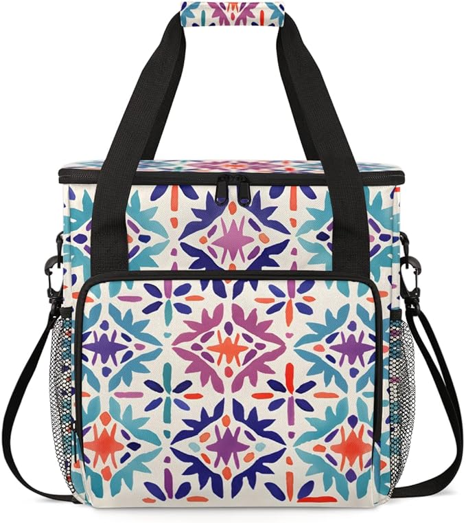 Rich Damask Coffee Maker Carrying Bag Botanic Flower Travel Storage Bag Compatible with K-Mini or K-Mini Plus Single Serve Coffee Brewer Carrying Case with Multiple Pockets &amp Shoulder Strap