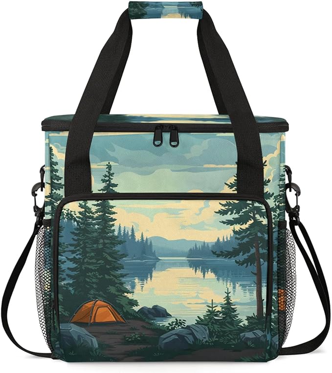 Forest Camping Coffee Maker Travel Bag for Keurig K-Mini/K-Mini Plus Insulated Waterproof Tote with Pockets for K-Cup Portable Single-Serve Brewer Case