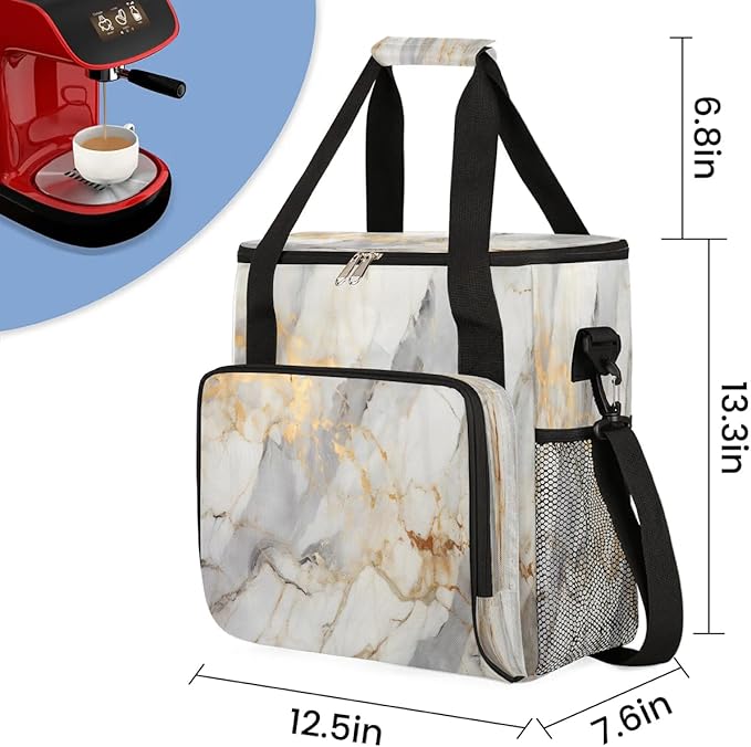 Classic Marble Patterns Coffee Maker Travel Bag for K-Mini or K-Mini Plus Single Serve Coffee Brewer Portable Storage Tote Case for Tarvel