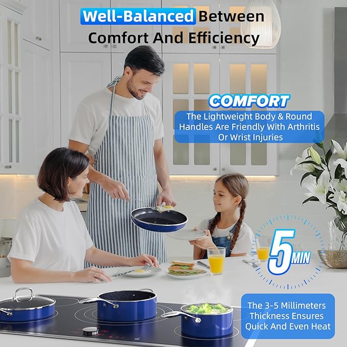 Deluxe DUXANO 14PC Healthy Pots and Pan With 9H Anti-scratch Coating 2-Layer Non-Stick Ceramic&ampPFAS Free Sensitively&ampEvenly Induction Cooking Enhanced Flavor with Infrared Cookware Dishwas