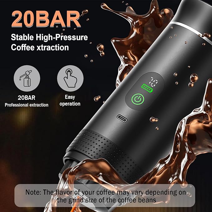 Portable Battery Espresso Coffee Maker for Travel - 20 bar Mini Car Espresso Machines 3-in-1 Self-Heating Electric Espresso Maker USB-C Ground Coffee &amp Capsule Pod(Ns&ampDG) RV Hiking Office