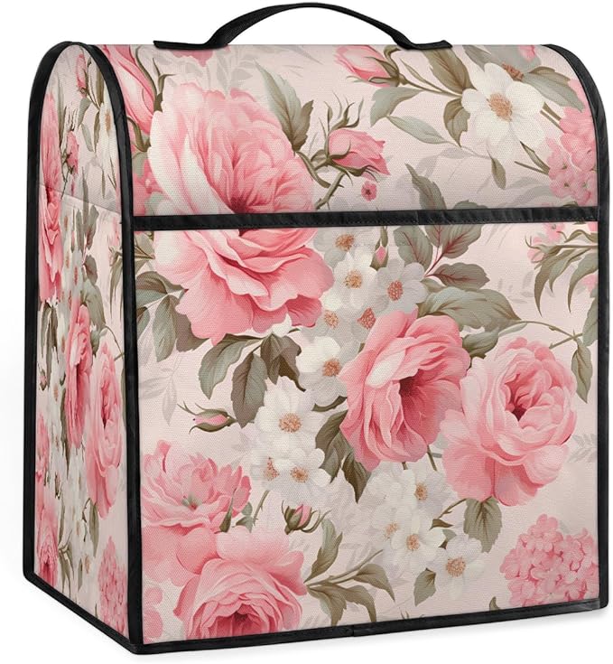 cfpolar Kitchen Aid Mixer Cover Compatible with 6-8 Quarts Flower Pink Rose Stand Mixer Cover Kitchen Aid Mixers Accessories Appliance Organizer Bag Dust Covers with Zipper Pocket