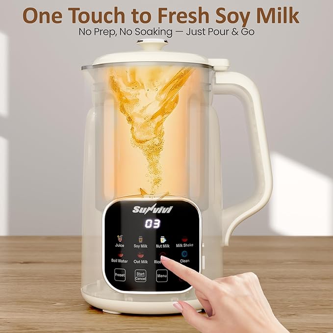Sunvivi 8 in 1 Nut Milk Maker Machine: 60oz Soy Milk Maker for Soy/Nut/Oat Milk Juice Milkshake Rice Paste and Boil Water Countertop Blender with Delay Start/Keep Warm/Self Clean Food Processor