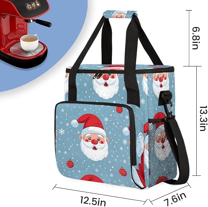 Mystical Santa Claus Coffee Maker Carrying Bag Abstract Santa Claus Travel Storage Bag Compatible with K-Mini or K-Mini Plus Single Serve Coffee Brewer Carrying Case with Pockets &amp Shoulder Stra