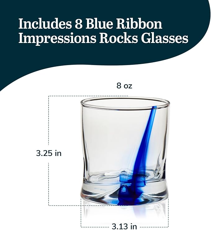 Libbey Blue Ribbon Impressions Rocks Glasses 8-ounce Set of 8