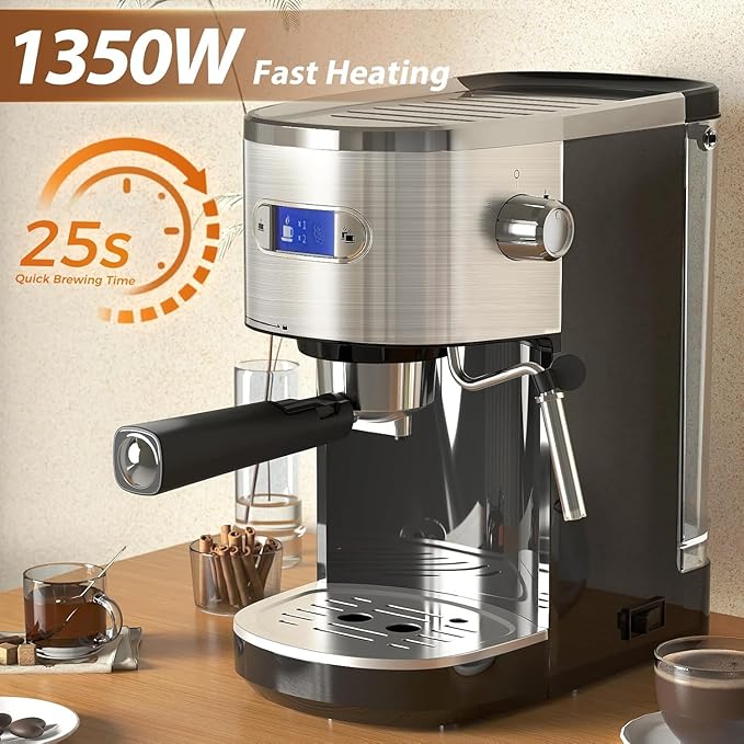 20 Bar Espresso Machine Stainless Steel Coffee Maker with LCD Display &amp Steam Wand 45oz Water Tank Dual Brewing for Espresso Cappuccino Latte - Home &amp Office Use Black