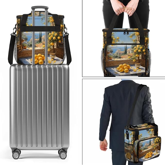 Seascape Lemon Coffee Maker Travel Bag for Keurig K-Mini/K-Mini Plus Insulated Waterproof Tote with Pockets for K-Cup Portable Single-Serve Brewer Case