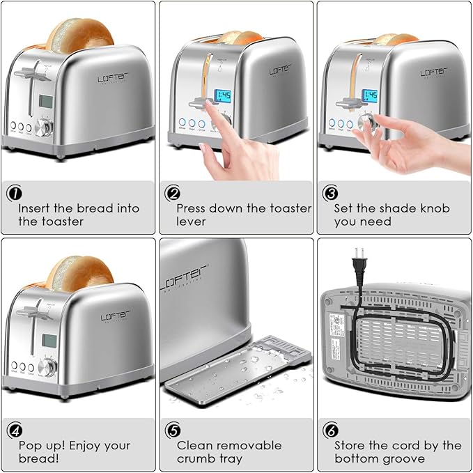 Lofter 2 Slicer Toaster with Bagel Function Stainless Steel