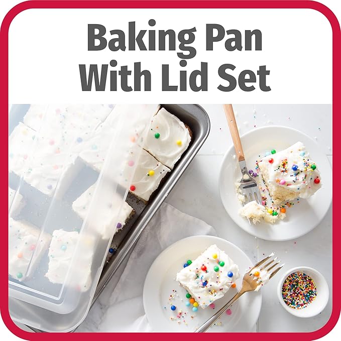 GoodCook Set of 2 Nonstick Steel 13 x 9 Cake Baking Pans with Covers Gray