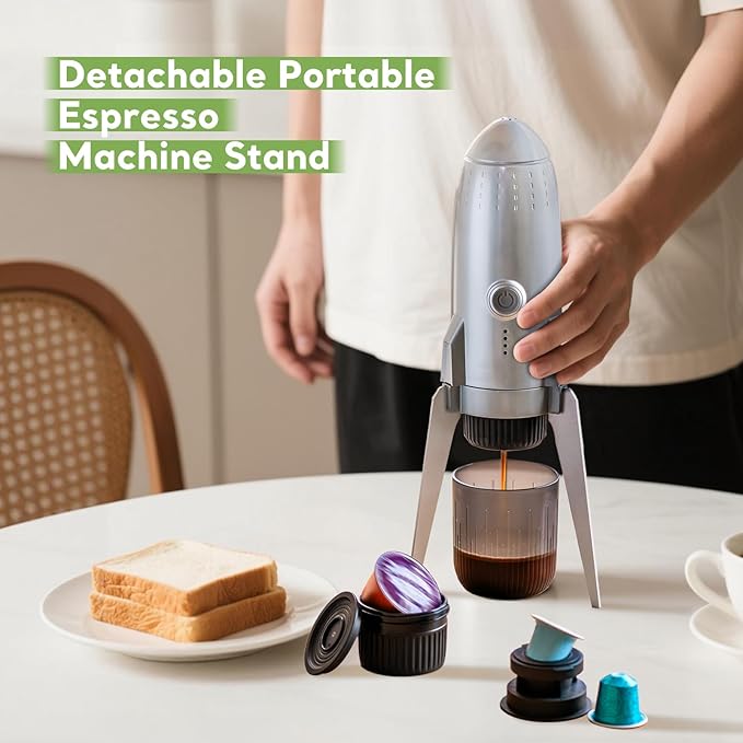 3 in 1 Portable Electric Espresso Machine On the Go with Detachable Coffee Stand Car Coffee Maker Self-Heating with USB-C For Travel Camping and Hiking With Ground Coffee &amp NES PRES*O/DG Pod