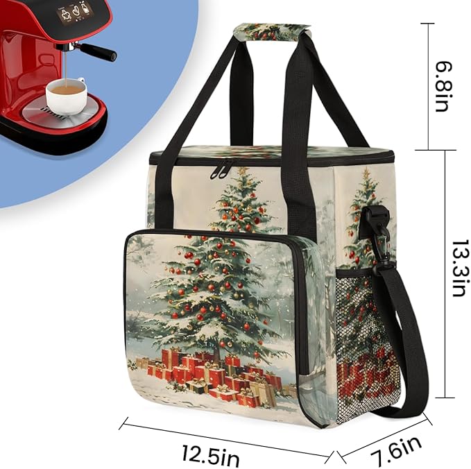 Dreamy Tree Coffee Maker Carrying Bag Christmas Festivals Travel Storage Bag Compatible with K-Mini or K-Mini Plus Single Serve Coffee Brewer Carrying Case with Multiple Pockets &amp Shoulder Strap