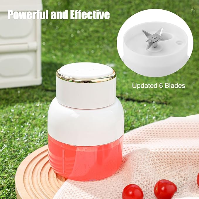 Portable Blender USB Rechargeable 800ml Juice Blender With 6 Blades Mini Juicer Cup for Shakes and Smoothies Sports Travel Gym Office(White)