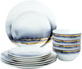 Joseph Sedgh Collection “Lazuli” 12-Piece Porcelain Dinnerware Set Service for 4 Blue and Gold