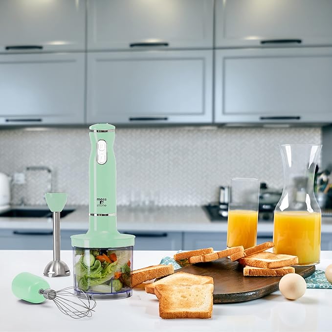 Moss &amp Stone Hand Blender Electric With Egg Whisk &amp Chopper Powerful 300 Watt Stick Blender Hand Mixer Set Stainless Steel Shaft &amp Blades Handheld Blender With Ergonomic Handle