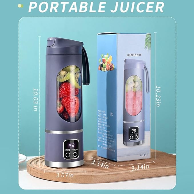 Portable Blender with 3 Speeds 450ml Personal Juicer with Dual 1500mAh Batteries and 12 Blades for Smoothies Juicing Ice Crushing Travel and Gym Use