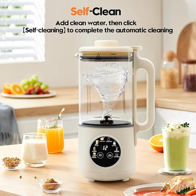 8-in-1 Nut Milk Maker Machine 50oz Glass Soy Almond Oat Milk Maker with 20 Blades Delay Timer Constant Temperature Self-Cleaning Overheat Protection Recipe Included