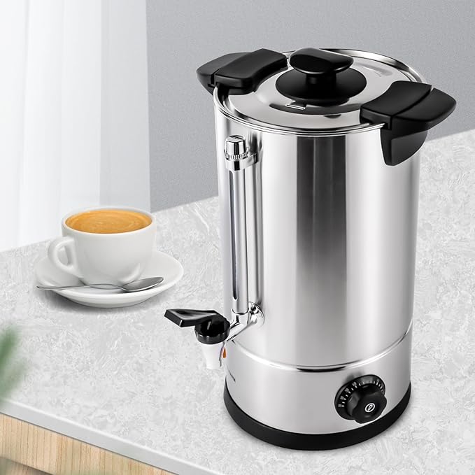 10L Commercial Coffee Urn Commercial Coffee Maker Temperature Adjustable Stainless Steel Coffee Dispenser 1000W 110V Portable Electric Large Hot Drink Dispenser Electric Coffee Maker Urn for Cafes