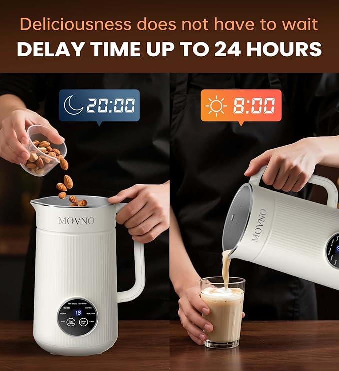 8 IN 1 Nut Milk Maker Machine 40OZ Capacity Homemade Almond Oat Coconut Plant Based Milks&amp Non Dairy Beverages Automatic Pure Copper Motor Soy Milk Maker Blender with Delay Start/Boil Water